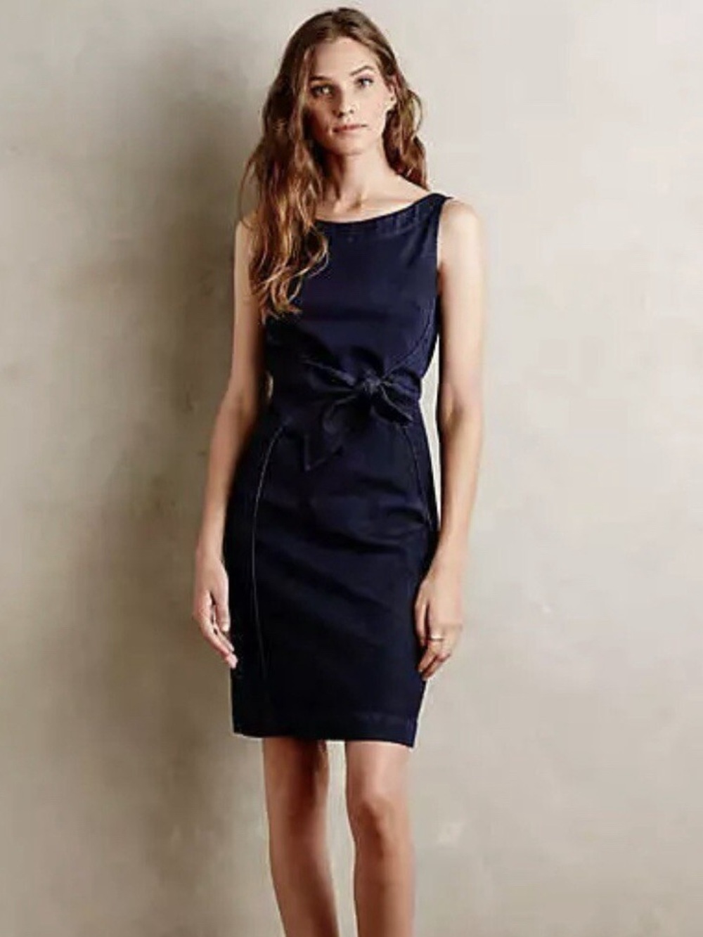 HOLDING HORSES Navy Sleeveless Bow Sheath Midi Dress